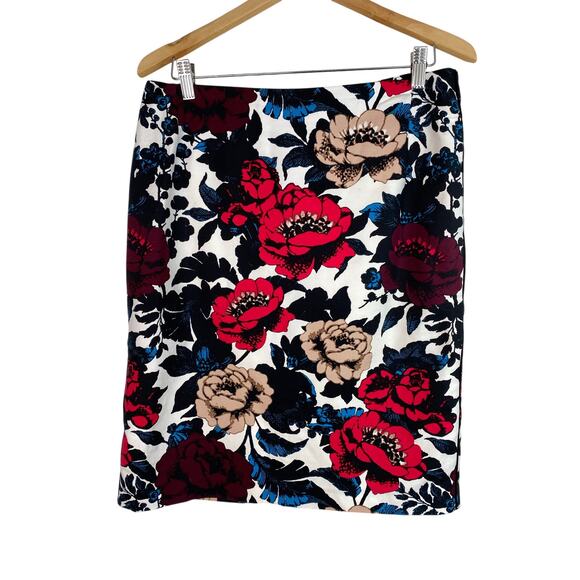Adrianna Papell Women's Size 12 Cream Black Piping Colorful Floral Pencil Skirt - Picture 1 of 7